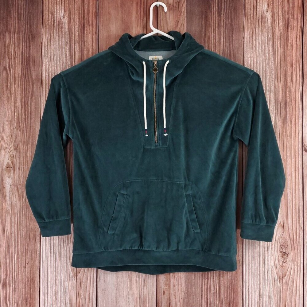 Marine Layer Forest Green Velour Half-Zip Hoodie